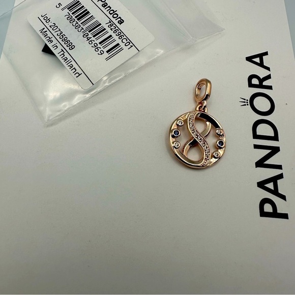 Pandora ME Infinity Charm Rose Gold-Plated CZ Blue & Clear NWT - Picture 3 of 6